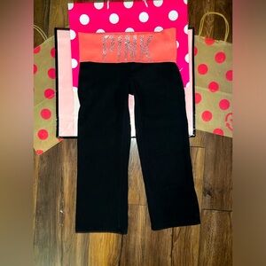 VS PINK SIZE XS VINTAGE FOLD OVER RHINESTONE BLING LOGO CAPRI LEGGING.